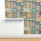 Folk Floral Scandi Botanical Geometric Multicolor Daisy Scandinavian Blue Yellow Custom Removable Wallpaper by Spoonflower Peel & Stick Wallpaper 2FT Wide